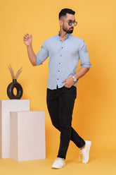 SOLID TEXTURED TEALISH BLUE SHIRT