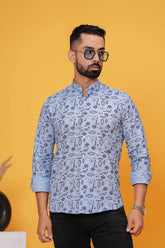 CADET BLUE PRINTED MENS SHIRT