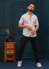 White Textured Slim Fit Shirt