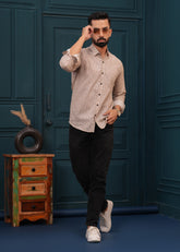 STYLISH BROWN LINE PRINTED SHIRT